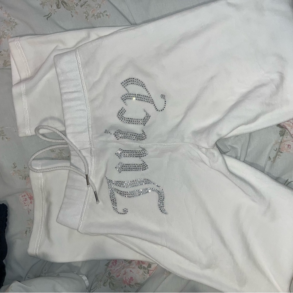 Juicy Couture White Sweatpants with Silver Rhinestone Detail